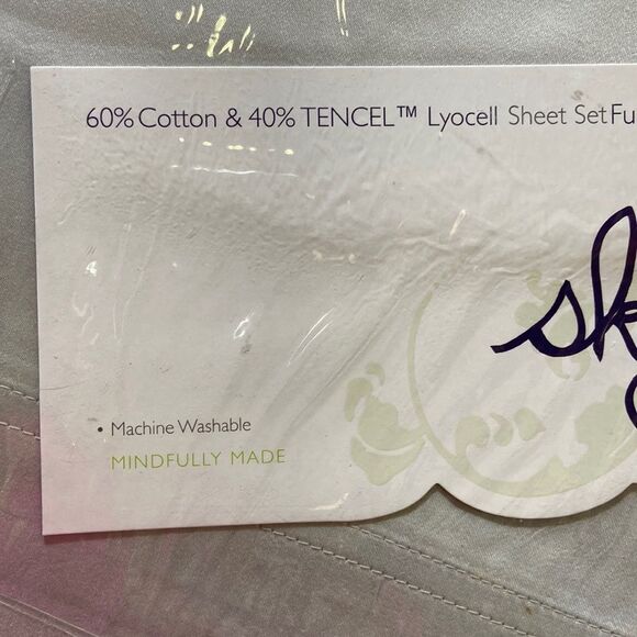 Sky Watercolor Stripe Percale Sheets Set 100%Cotton, Full - Picture 2 of 4